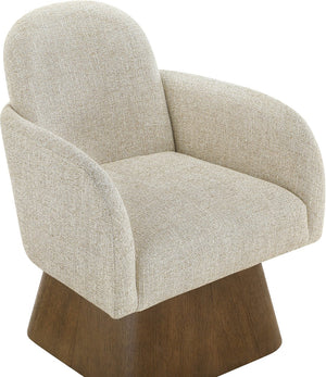 Meridian Furniture Marlowe Art Deco Swivel Accent Chair Linen Weave Upholstery Curved Back Living Room Beige Style 3 33048Beige