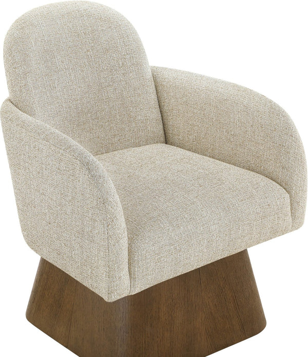 Meridian Furniture Marlowe Art Deco Swivel Accent Chair Linen Weave Upholstery Curved Back Living Room Beige Style 3 33048Beige