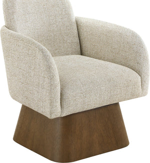 Meridian Furniture Marlowe Art Deco Swivel Accent Chair Linen Weave Upholstery Curved Back Living Room Beige Style 3 33048Beige