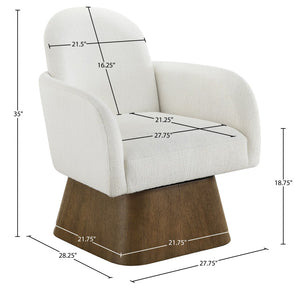 Meridian Furniture Marlowe Art Deco Swivel Accent Chair Linen Weave Upholstery Curved Back Living Room Cream Style 3 33048Cream