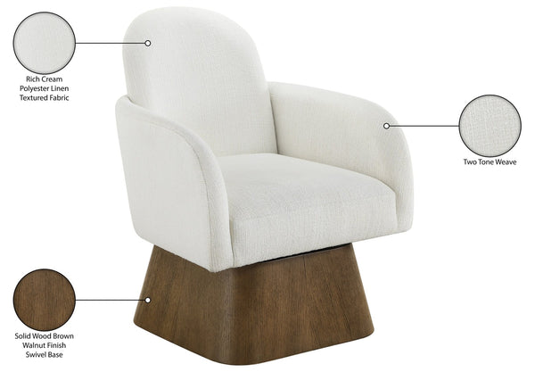 Meridian Furniture Marlowe Art Deco Swivel Accent Chair Linen Weave Upholstery Curved Back Living Room Cream Style 3 33048Cream