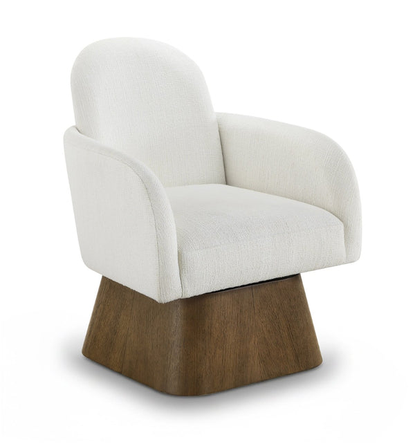 Meridian Furniture Marlowe Art Deco Swivel Accent Chair Linen Weave Upholstery Curved Back Living Room Cream Style 3 33048Cream