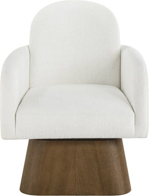 Meridian Furniture Marlowe Art Deco Swivel Accent Chair Linen Weave Upholstery Curved Back Living Room Cream Style 3 33048Cream