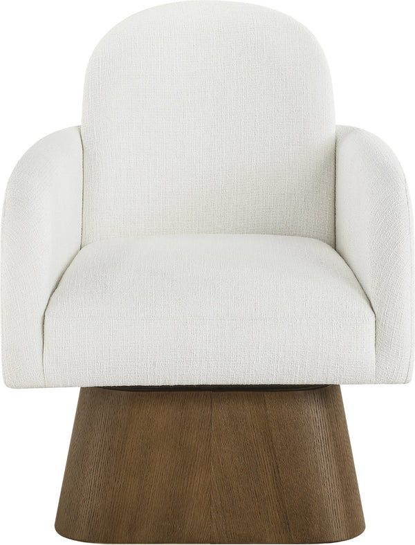 Meridian Furniture Marlowe Art Deco Swivel Accent Chair Linen Weave Upholstery Curved Back Living Room Cream Style 3 33048Cream