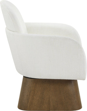 Meridian Furniture Marlowe Art Deco Swivel Accent Chair Linen Weave Upholstery Curved Back Living Room Cream Style 3 33048Cream