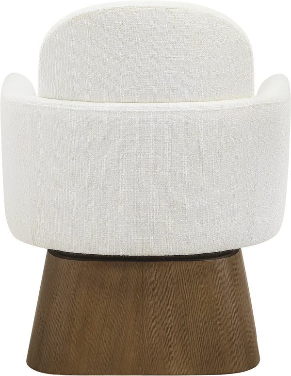 Meridian Furniture Marlowe Art Deco Swivel Accent Chair Linen Weave Upholstery Curved Back Living Room Cream Style 3 33048Cream