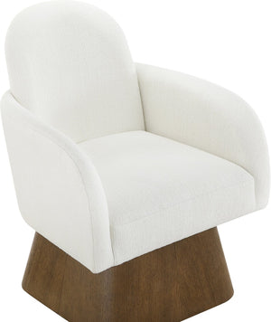 Meridian Furniture Marlowe Art Deco Swivel Accent Chair Linen Weave Upholstery Curved Back Living Room Cream Style 3 33048Cream