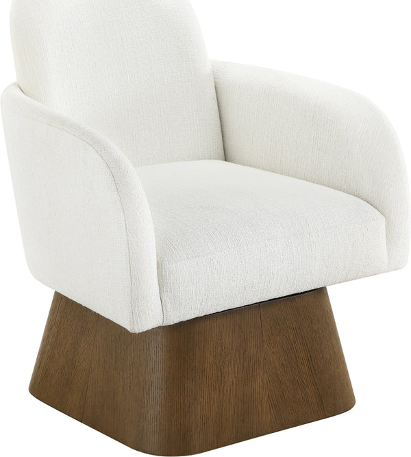 Meridian Furniture Marlowe Art Deco Swivel Accent Chair Linen Weave Upholstery Curved Back Living Room Cream Style 3 33048Cream