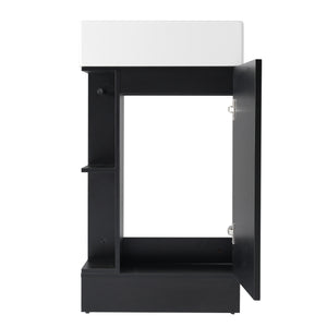 English Elm 18.6" Bathroom Vanity with Sink and Ceramic Top, MDF Cabinet with Door, TP Holder & Shelf Black N725P212181B