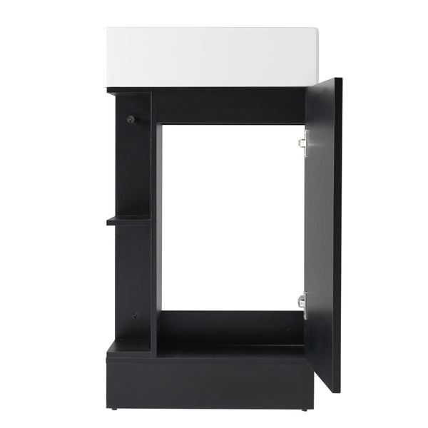 English Elm 18.6" Bathroom Vanity with Sink and Ceramic Top, MDF Cabinet with Door, TP Holder & Shelf Black N725P212181B