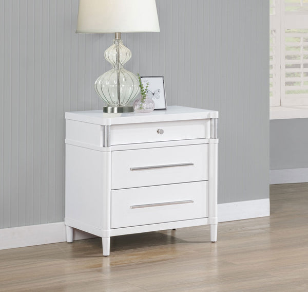 English Elm 3-drawer Nightstand Rubberwood Build Felt Lined Top Dovetail Joints Bedside White B016P460570