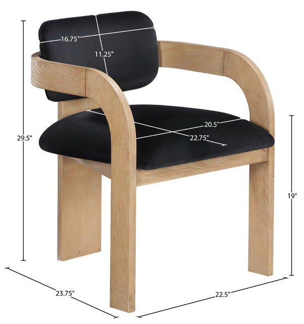 Meridian Furniture Cedra Art Deco Sculpted Velvet Dining Chair with Solid Walnut Frame for Elegant Rooms Black Style A 33050Black-C