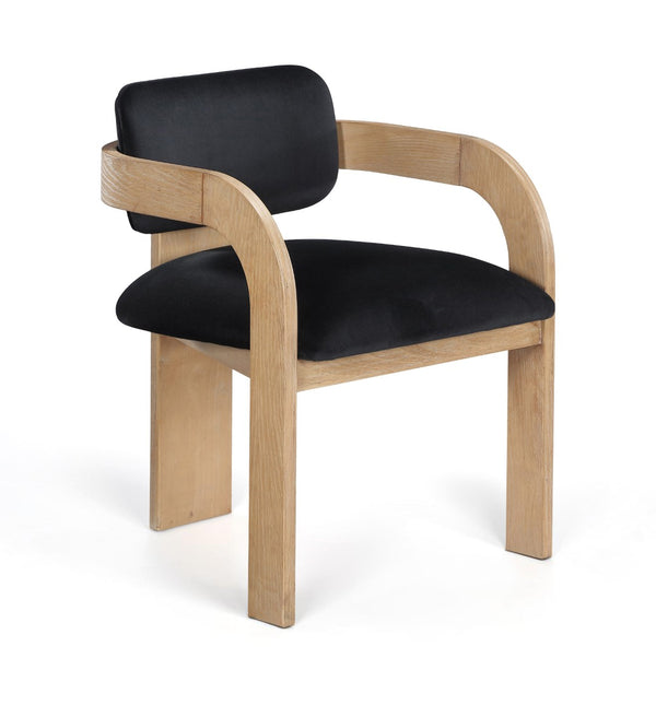 Meridian Furniture Cedra Art Deco Sculpted Velvet Dining Chair with Solid Walnut Frame for Elegant Rooms Black Style A 33050Black-C