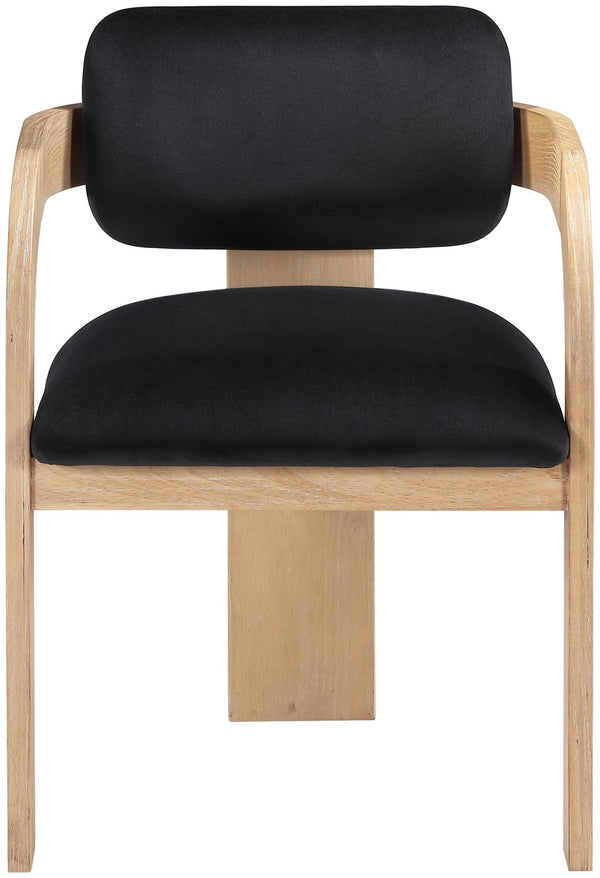 Meridian Furniture Cedra Art Deco Sculpted Velvet Dining Chair with Solid Walnut Frame for Elegant Rooms Black Style A 33050Black-C
