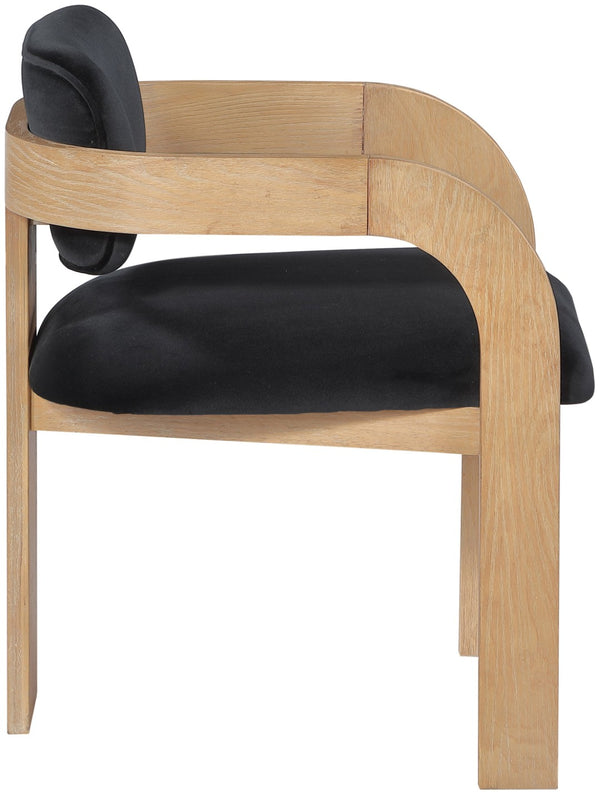 Meridian Furniture Cedra Art Deco Sculpted Velvet Dining Chair with Solid Walnut Frame for Elegant Rooms Black Style A 33050Black-C