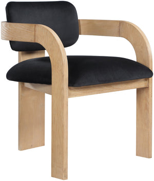 Meridian Furniture Cedra Art Deco Sculpted Velvet Dining Chair with Solid Walnut Frame for Elegant Rooms Black Style A 33050Black-C
