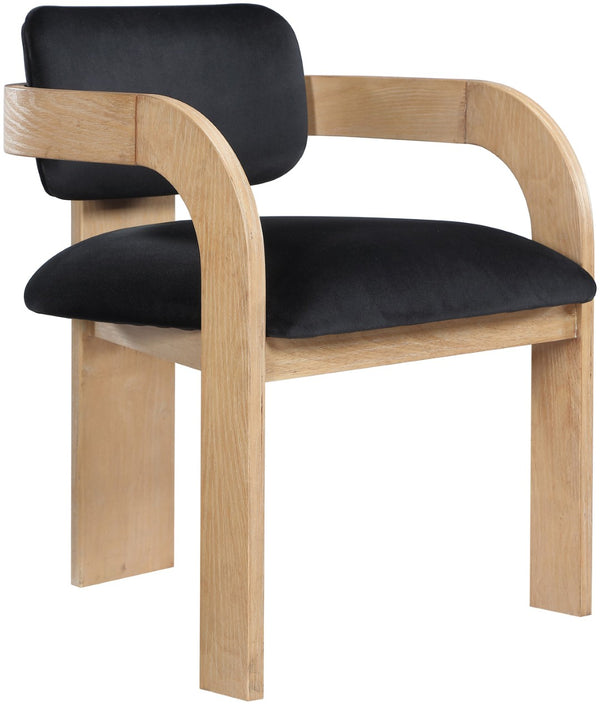 Meridian Furniture Cedra Art Deco Sculpted Velvet Dining Chair with Solid Walnut Frame for Elegant Rooms Black Style A 33050Black-C