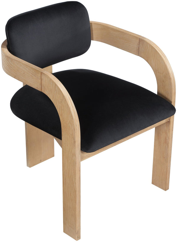 Meridian Furniture Cedra Art Deco Sculpted Velvet Dining Chair with Solid Walnut Frame for Elegant Rooms Black Style A 33050Black-C