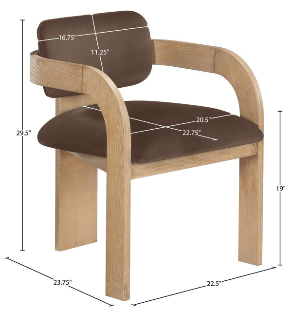 Meridian Furniture Cedra Art Deco Sculpted Velvet Dining Chair with Solid Walnut Frame for Elegant Rooms Brown Style A 33050Brown-C