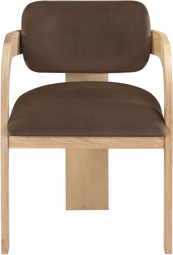 Meridian Furniture Cedra Art Deco Sculpted Velvet Dining Chair with Solid Walnut Frame for Elegant Rooms Brown Style A 33050Brown-C