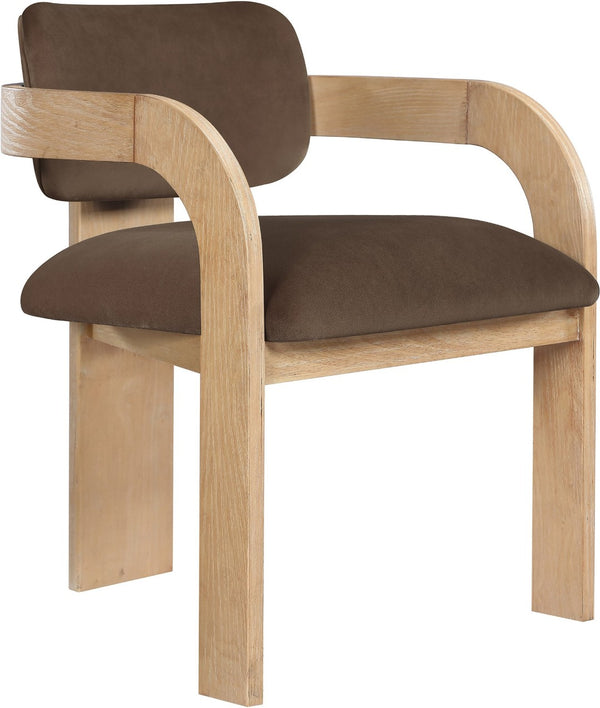 Meridian Furniture Cedra Art Deco Sculpted Velvet Dining Chair with Solid Walnut Frame for Elegant Rooms Brown Style A 33050Brown-C
