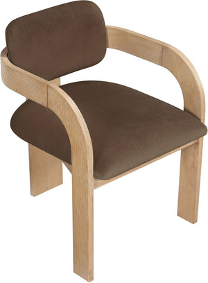 Meridian Furniture Cedra Art Deco Sculpted Velvet Dining Chair with Solid Walnut Frame for Elegant Rooms Brown Style A 33050Brown-C