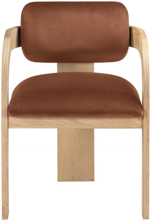 Meridian Furniture Cedra Art Deco Sculpted Velvet Dining Chair with Solid Walnut Frame for Elegant Rooms Cognac Style A 33050Cognac-C