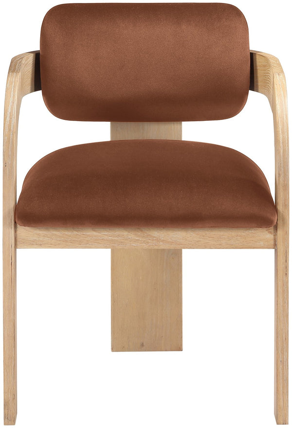 Meridian Furniture Cedra Art Deco Sculpted Velvet Dining Chair with Solid Walnut Frame for Elegant Rooms Cognac Style A 33050Cognac-C