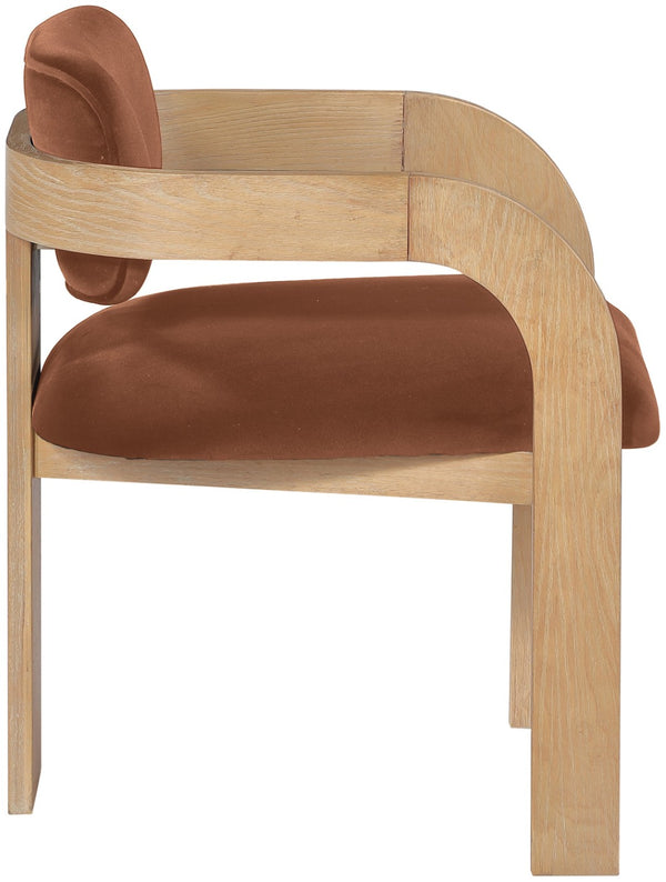 Meridian Furniture Cedra Art Deco Sculpted Velvet Dining Chair with Solid Walnut Frame for Elegant Rooms Cognac Style A 33050Cognac-C