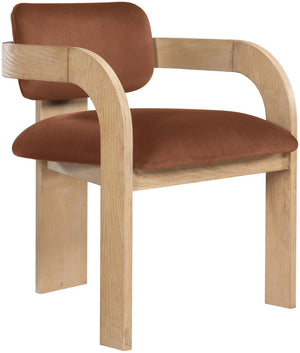 Meridian Furniture Cedra Art Deco Sculpted Velvet Dining Chair with Solid Walnut Frame for Elegant Rooms Cognac Style A 33050Cognac-C
