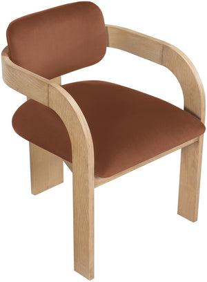 Meridian Furniture Cedra Art Deco Sculpted Velvet Dining Chair with Solid Walnut Frame for Elegant Rooms Cognac Style A 33050Cognac-C