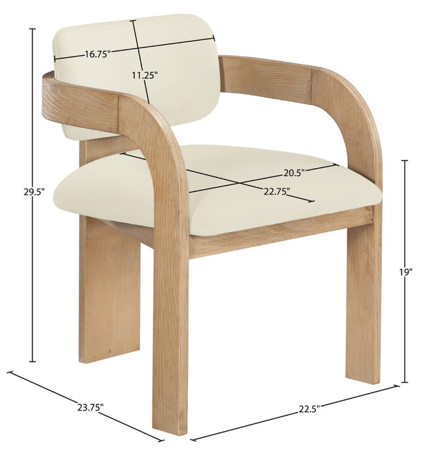 Meridian Furniture Cedra Art Deco Sculpted Velvet Dining Chair with Solid Walnut Frame for Elegant Rooms Cream Style A 33050Cream-C