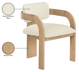 Meridian Furniture Cedra Art Deco Sculpted Velvet Dining Chair with Solid Walnut Frame for Elegant Rooms Cream Style A 33050Cream-C
