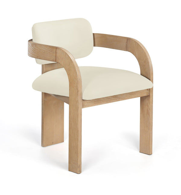 Meridian Furniture Cedra Art Deco Sculpted Velvet Dining Chair with Solid Walnut Frame for Elegant Rooms Cream Style A 33050Cream-C