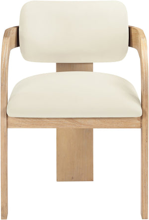 Meridian Furniture Cedra Art Deco Sculpted Velvet Dining Chair with Solid Walnut Frame for Elegant Rooms Cream Style A 33050Cream-C