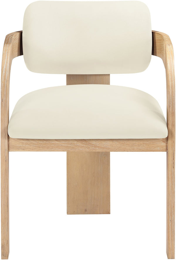 Meridian Furniture Cedra Art Deco Sculpted Velvet Dining Chair with Solid Walnut Frame for Elegant Rooms Cream Style A 33050Cream-C