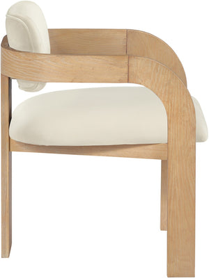 Meridian Furniture Cedra Art Deco Sculpted Velvet Dining Chair with Solid Walnut Frame for Elegant Rooms Cream Style A 33050Cream-C