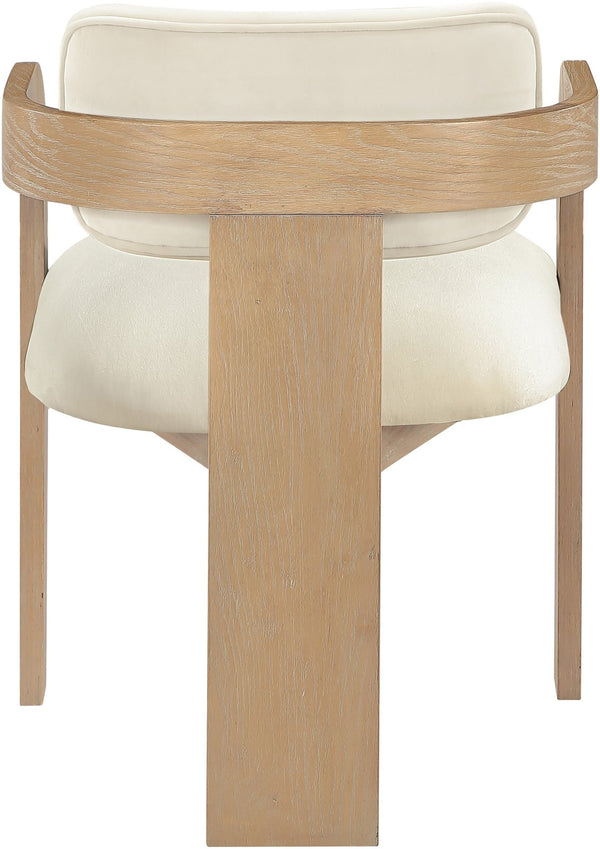 Meridian Furniture Cedra Art Deco Sculpted Velvet Dining Chair with Solid Walnut Frame for Elegant Rooms Cream Style A 33050Cream-C