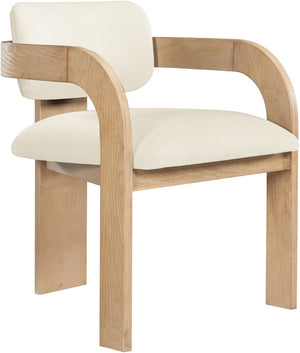 Meridian Furniture Cedra Art Deco Sculpted Velvet Dining Chair with Solid Walnut Frame for Elegant Rooms Cream Style A 33050Cream-C
