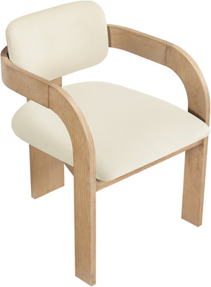 Meridian Furniture Cedra Art Deco Sculpted Velvet Dining Chair with Solid Walnut Frame for Elegant Rooms Cream Style A 33050Cream-C