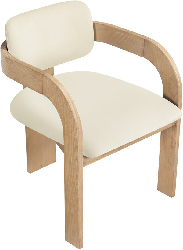 Meridian Furniture Cedra Art Deco Sculpted Velvet Dining Chair with Solid Walnut Frame for Elegant Rooms Cream Style A 33050Cream-C