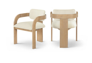 Meridian Furniture Cedra Art Deco Sculpted Velvet Dining Chair with Solid Walnut Frame for Elegant Rooms Cream Style A 33050Cream-C