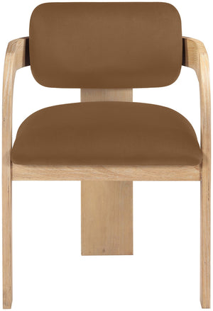 Meridian Furniture Cedra Art Deco Sculpted Velvet Dining Chair with Solid Walnut Frame for Elegant Rooms Saddle Style A 33050Saddle-C