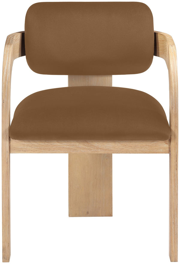 Meridian Furniture Cedra Art Deco Sculpted Velvet Dining Chair with Solid Walnut Frame for Elegant Rooms Saddle Style A 33050Saddle-C