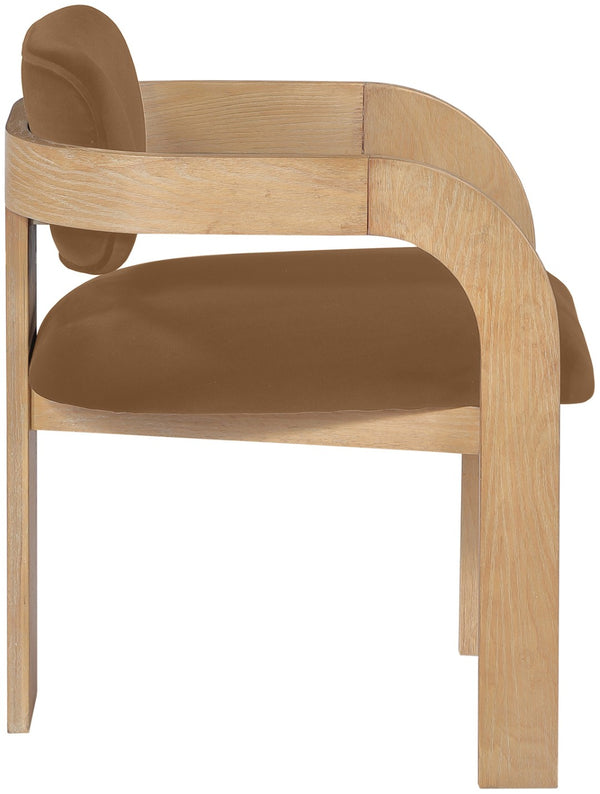 Meridian Furniture Cedra Art Deco Sculpted Velvet Dining Chair with Solid Walnut Frame for Elegant Rooms Saddle Style A 33050Saddle-C
