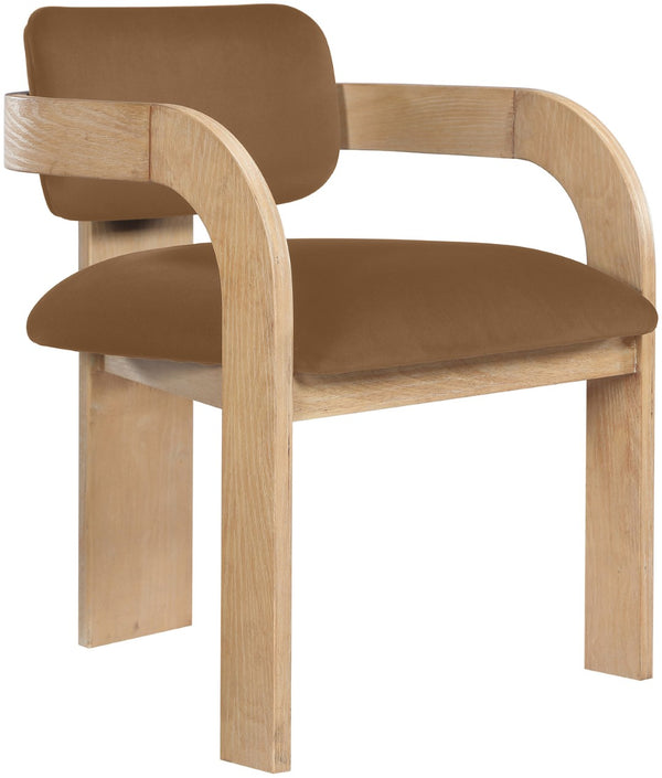 Meridian Furniture Cedra Art Deco Sculpted Velvet Dining Chair with Solid Walnut Frame for Elegant Rooms Saddle Style A 33050Saddle-C