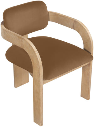 Meridian Furniture Cedra Art Deco Sculpted Velvet Dining Chair with Solid Walnut Frame for Elegant Rooms Saddle Style A 33050Saddle-C