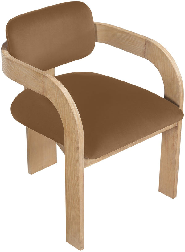 Meridian Furniture Cedra Art Deco Sculpted Velvet Dining Chair with Solid Walnut Frame for Elegant Rooms Saddle Style A 33050Saddle-C