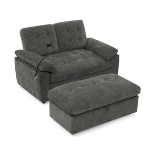 English Elm Leisure Chenille Two Seat Reclining Sofa with Usb Port Storage Ottoman Padded Armrests Gray W487S00522