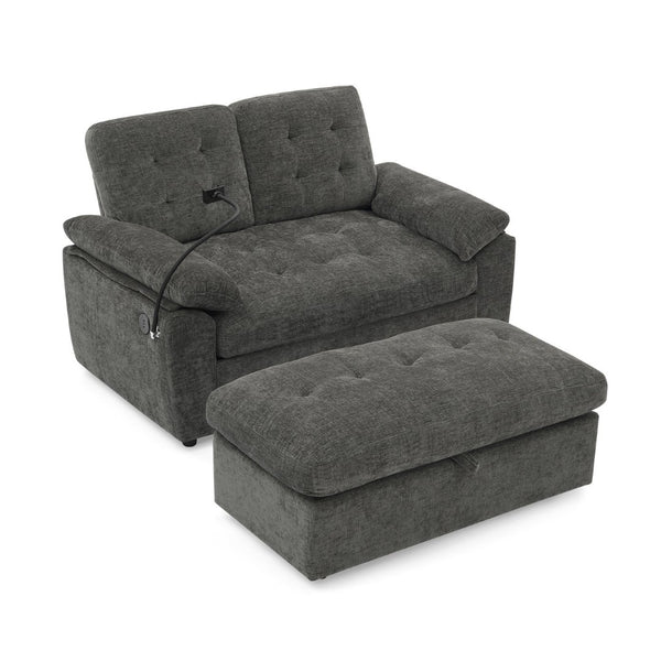 English Elm Leisure Chenille Two Seat Reclining Sofa with Usb Port Storage Ottoman Padded Armrests Gray W487S00522